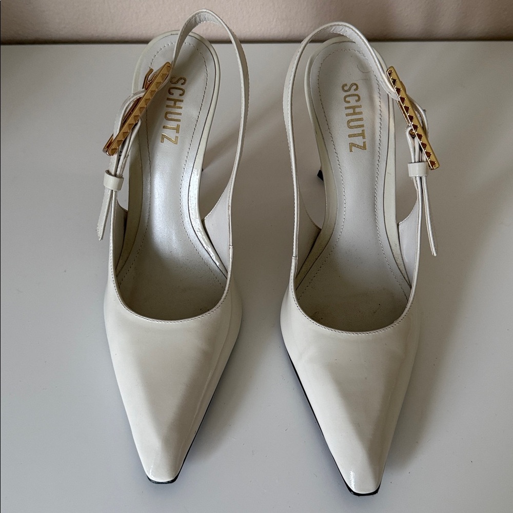 Schutz Ciara Ivory Patent Slingback Heels 6.5